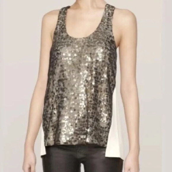 Rag & Bone  Bahia Sleeveless Gold Sequin Silk Blouse, Size M - Picture 1 of 11